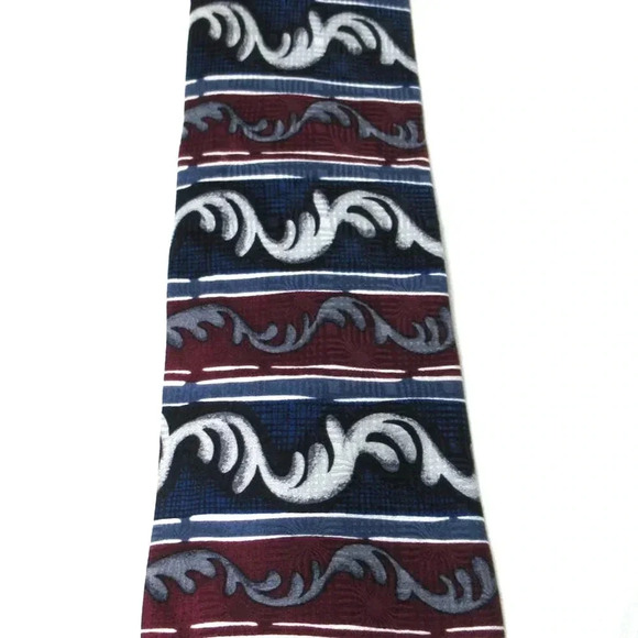 Ziggurat Designer Silk Necktie Tie Blue Red Grey White Made in USA Filigree - Picture 1 of 6